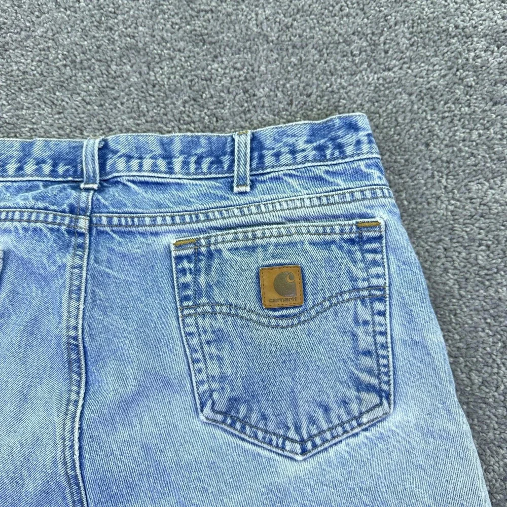 Carhartt Jeans Mens 36x30 Blue Straight Light Wash Denim Distressed Workwear